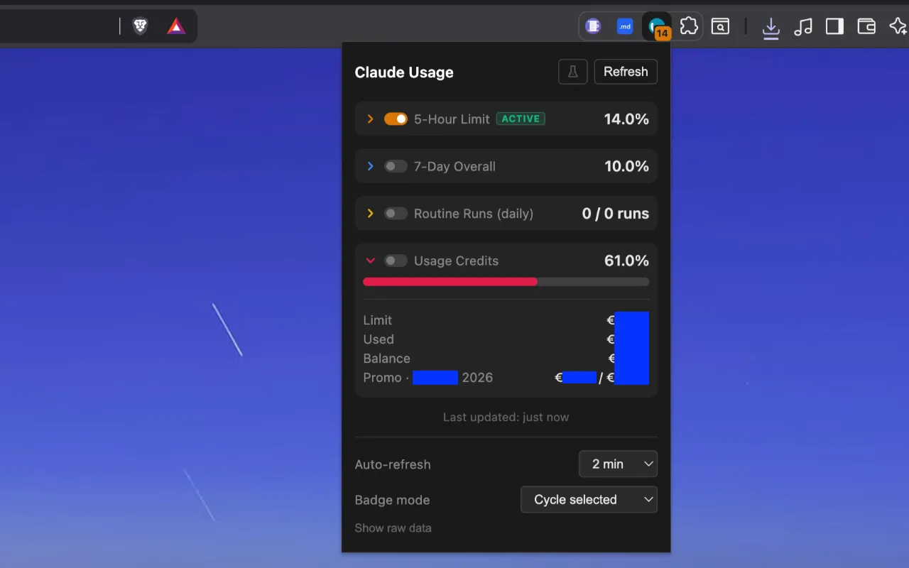 Chrome: claude-usage-monitor screenshot 1