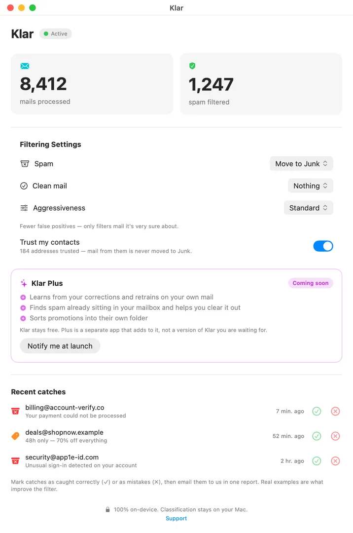 Klar: Spam filter for Apple Mail screenshot 4