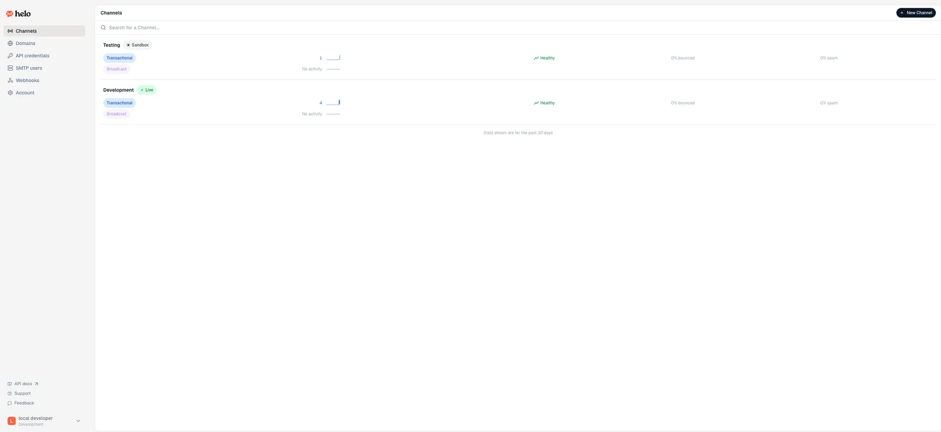 Helo email API screenshot 1