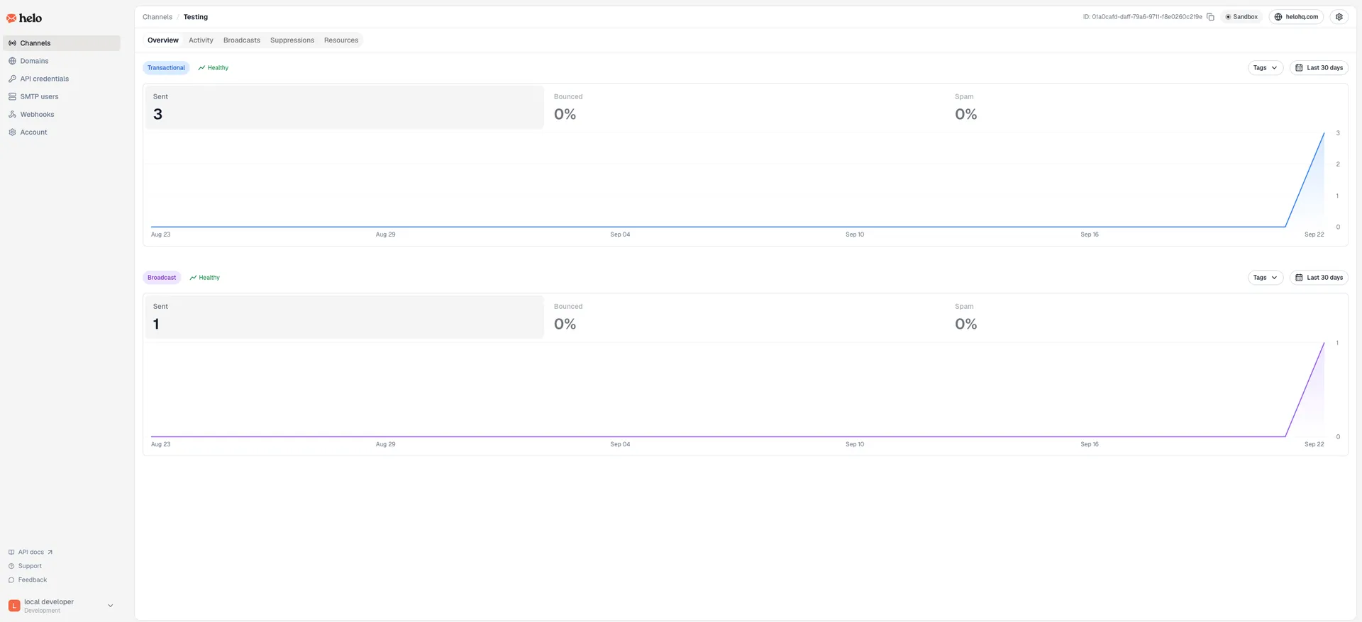 Helo email API screenshot 2