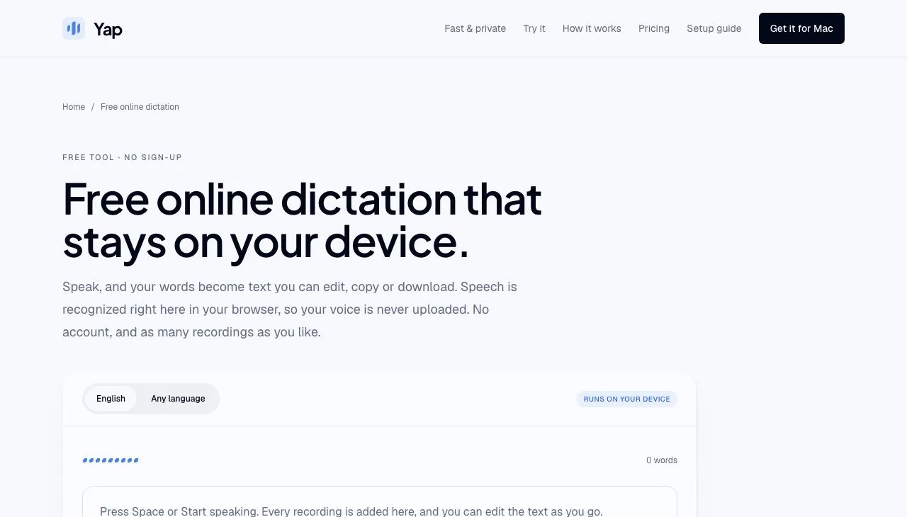Yap Online Dictation screenshot 1