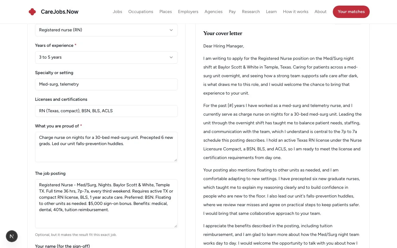 CareJobs Cover Letter Generator screenshot 1
