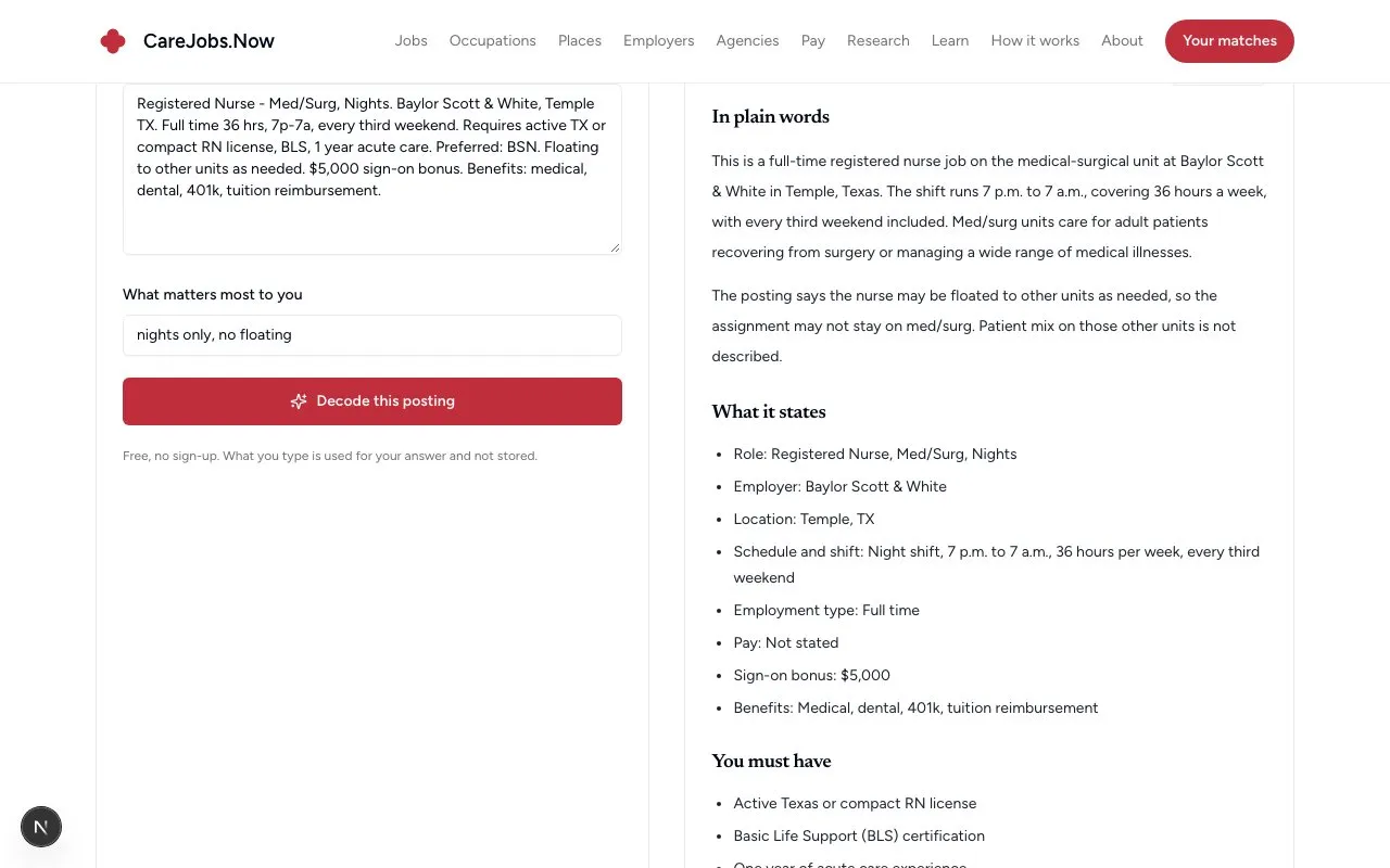 CareJobs Job Posting Decoder screenshot 1